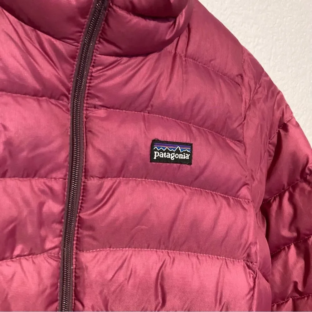 Patagonia Girls Size Large Berry Pink Goosedown Jacket Goose Down Full Zip